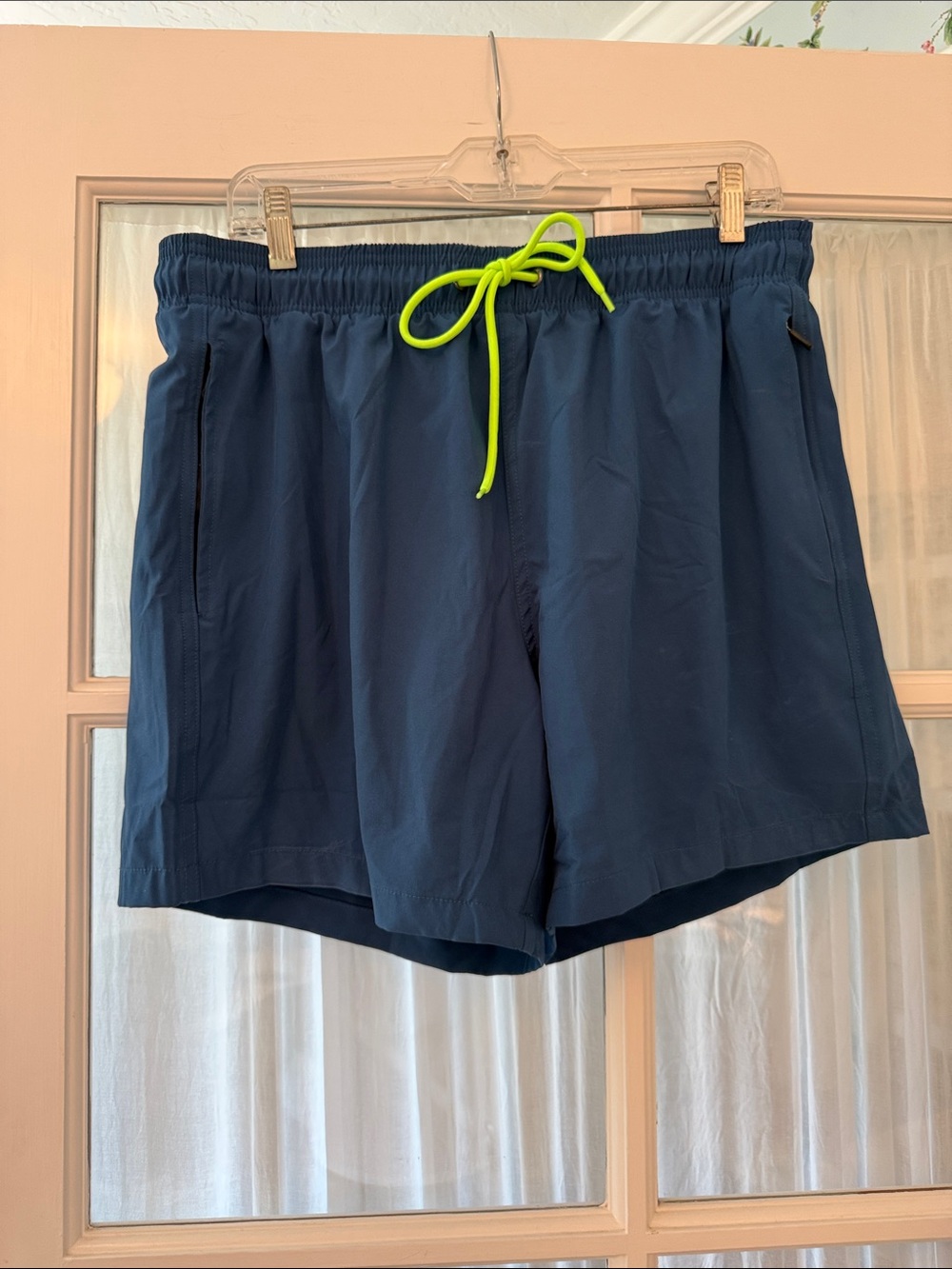 Navy Men’s Athletic Shorts with Lime Drawstring